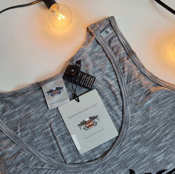 Harley Davidson Long Grey Tank Top w/ Fringe - Picture 3 of 6